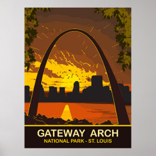 Zonsondergang bij Gateway Arch, St Louis, Reizen Poster
