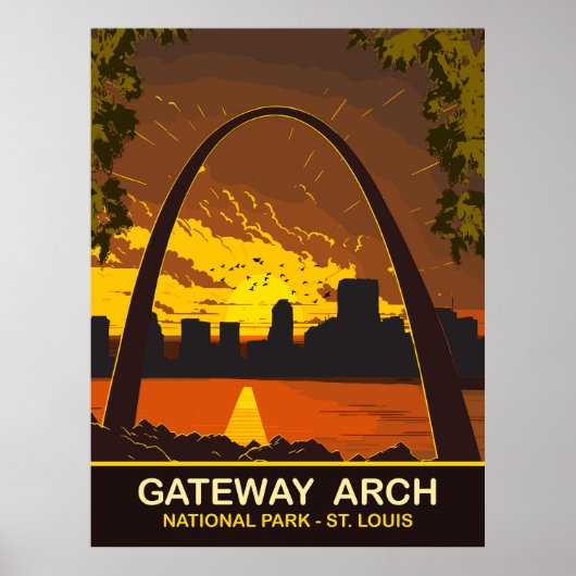 Zonsondergang bij Gateway Arch, St Louis, Reizen Poster (Voorkant)