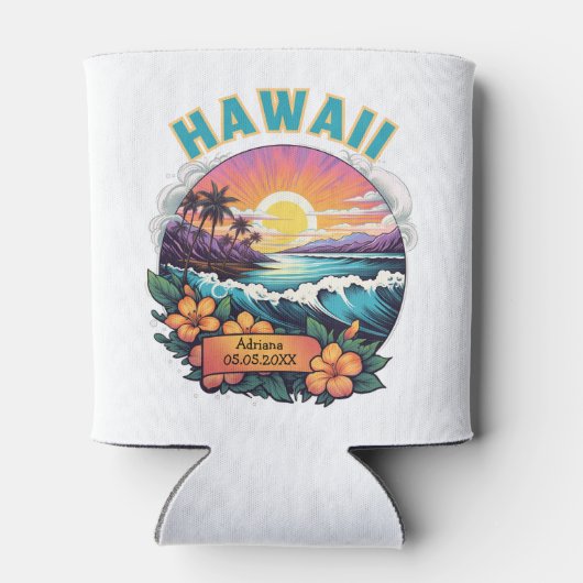 Zonsondergang bij Hawaii Beach Mountains Tropical  Blikjeskoeler (Achterkant)