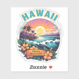 Zonsondergang bij Hawaii Beach Mountains Tropical  Sticker