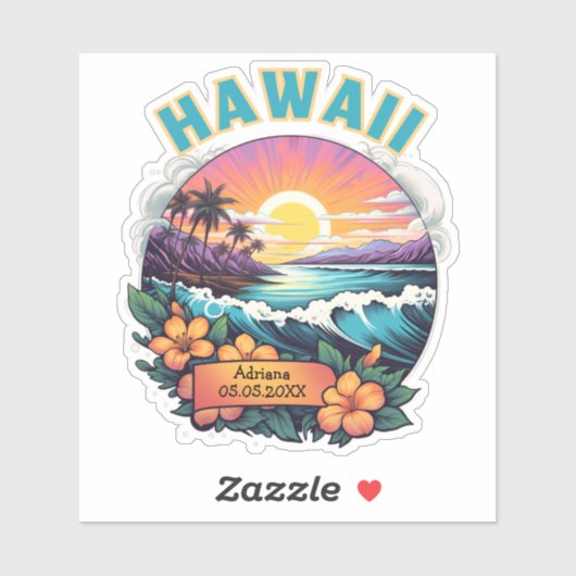 Zonsondergang bij Hawaii Beach Mountains Tropical  Sticker (Vel)