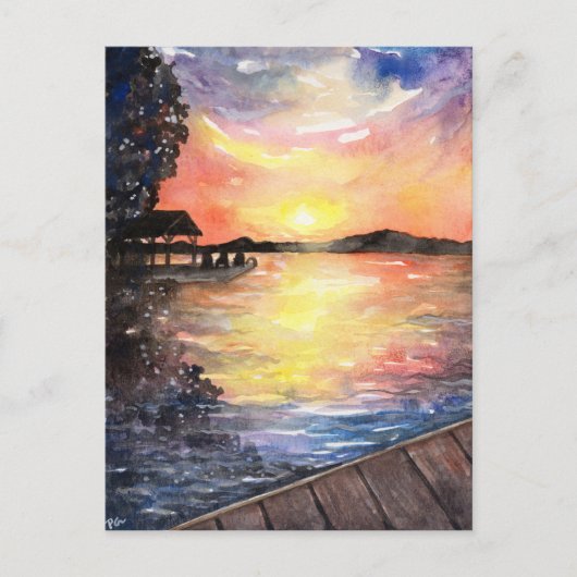 Zonsondergang bij het huisje briefkaart (Voorkant)