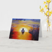 Zonsondergang bij het meer - wenskaart kaart (Gele Bloem)