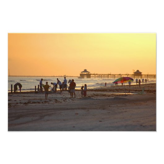 Zonsondergang bij het oceaanstrand foto afdruk (Voorkant)