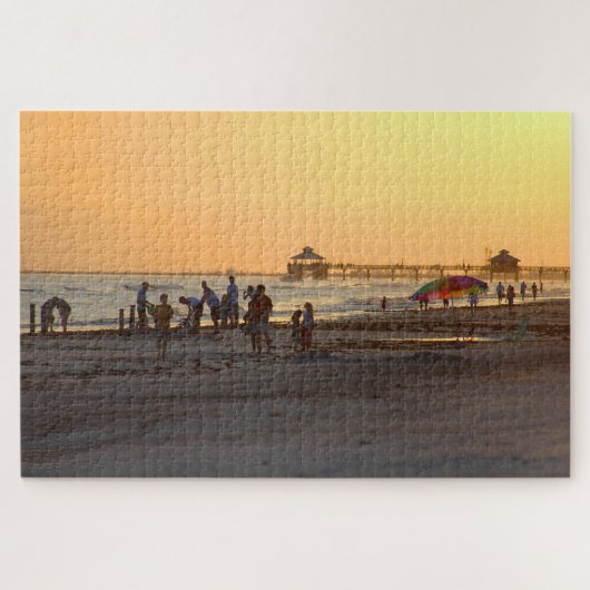 Zonsondergang bij het oceaanstrand legpuzzel (Horizontaal)