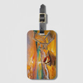 Zonsondergang bij het strand met stoel bagagelabel (Voorkant (verticaal))