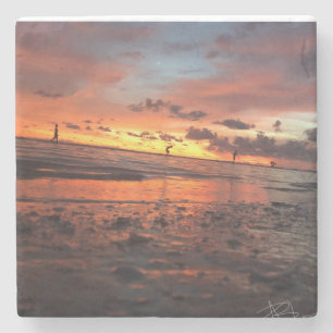 Zonsondergang bij het Strand Stenen Onderzetter
