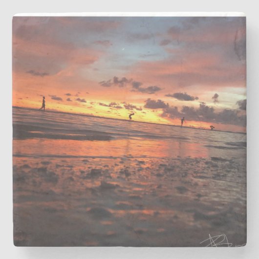 Zonsondergang bij het Strand Stenen Onderzetter (Voorkant)
