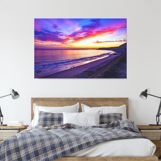 zonsondergang bij het strand verpakt canvas (Insitu (Slaapkamer))
