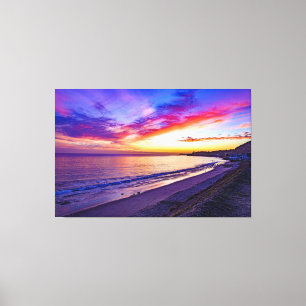 zonsondergang bij het strand verpakt canvas afdruk