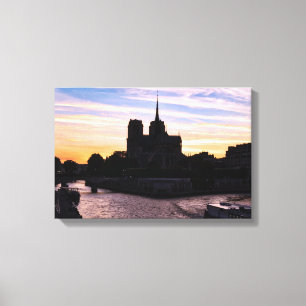 Zonsondergang bij Notre Dame de Paris Canvas Afdruk