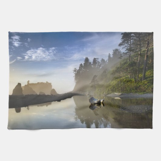Zonsondergang bij Ruby Beach, Olympic National Par Theedoek (Horizontaal)