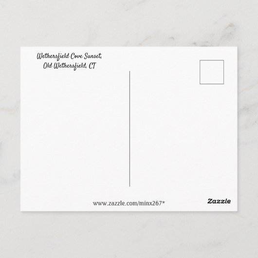 Zonsondergang bij The Cove, Wethersfield CT Briefkaart (Achterkant)