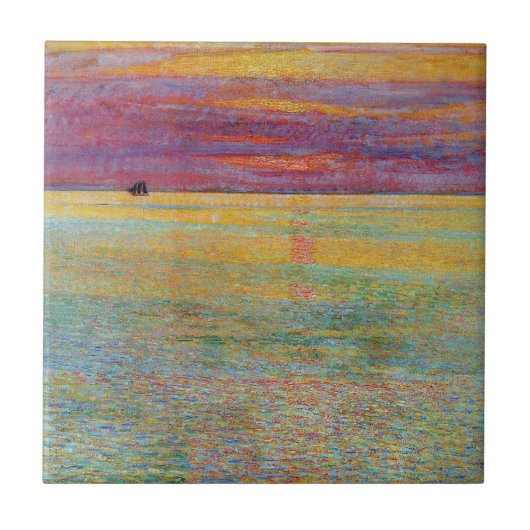 Zonsondergang bij Zee (door Childe Hassam) Tegeltje (Voorkant)
