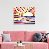 Zonsondergang bij Zee Waterverf schilderij op Canv Canvas Afdruk (Insitu (Woonkamer))