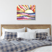 Zonsondergang bij Zee Waterverf schilderij op Canv Canvas Afdruk (Insitu (Slaapkamer))