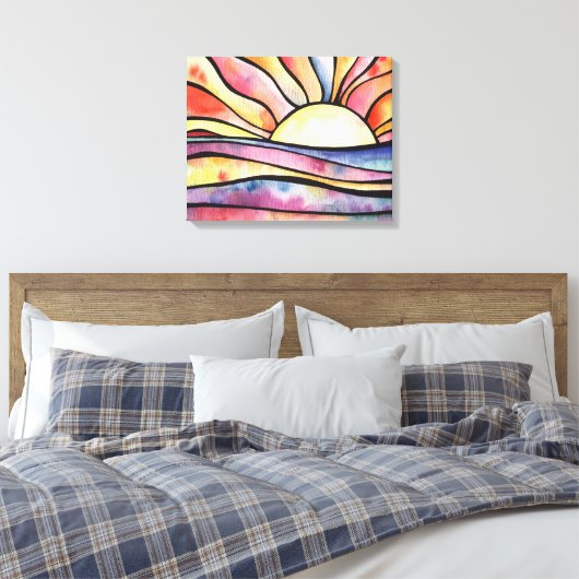 Zonsondergang bij Zee Waterverf schilderij op Canv Canvas Afdruk (Insitu (Slaapkamer))