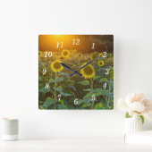 Zonsondergang bij zonnebloem veld wandklok (Huis)