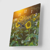 Zonsondergang bij zonnebloem veld wandklok (Hoek)