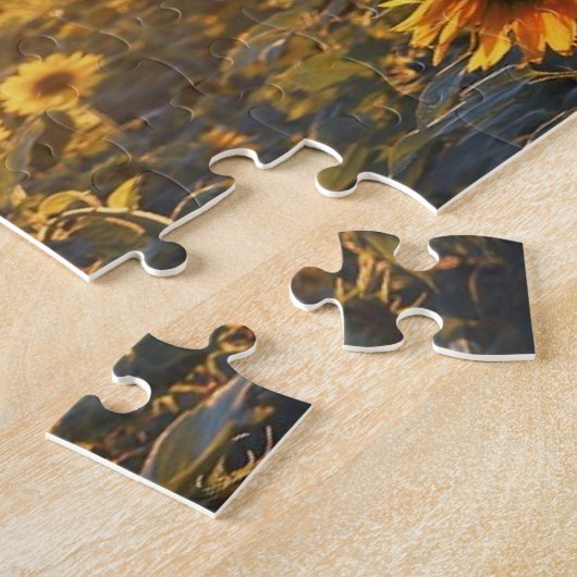 Zonsondergang bij Zonnebloemen Veldpuzzel Legpuzzel (Zijkant)