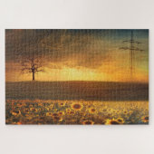 Zonsondergang bij Zonnebloemen Veldpuzzel Legpuzzel (Horizontaal)