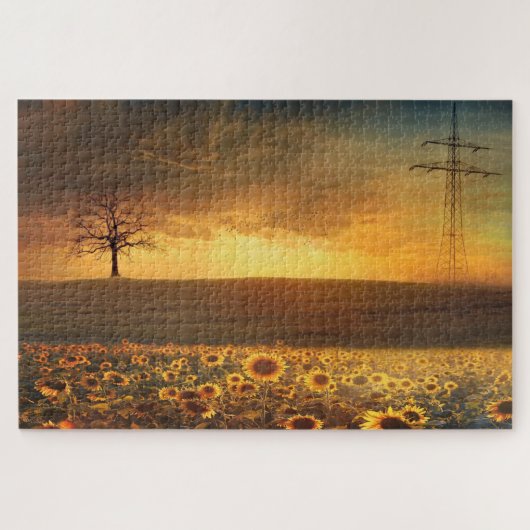 Zonsondergang bij Zonnebloemen Veldpuzzel Legpuzzel (Horizontaal)