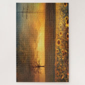 Zonsondergang bij Zonnebloemen Veldpuzzel Legpuzzel (Verticaal)