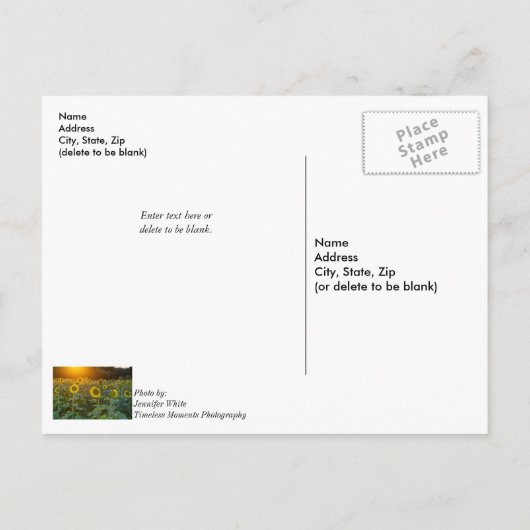 Zonsondergang bij zonnebloemveld Beterschap Ansich Briefkaart (Achterkant)