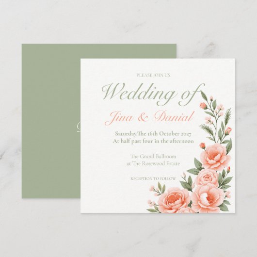 Zonsondergang Bloei - Groen Save The Date (Voorkant / Achterkant)