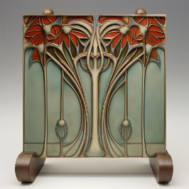 Zonsondergang bloeit Art Nouveau Tegeltje