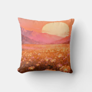 Zonsondergang Bloemenveld Worp Kussen