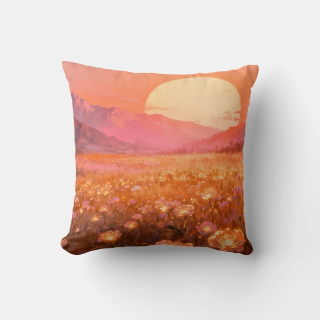 Zonsondergang Bloemenveld Worp Kussen (Voorkant)
