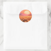 Zonsondergang Bloemveld Ronde Sticker (Tas)