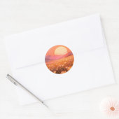 Zonsondergang Bloemveld Ronde Sticker (Envelop)