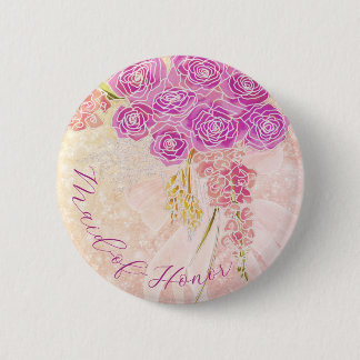 Zonsondergang Blush Boog Helder Roze Boeket Bruids Ronde Button 5,7 Cm