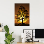 Zonsondergang Boom Silhouetten Poster (Thuiskantoor)