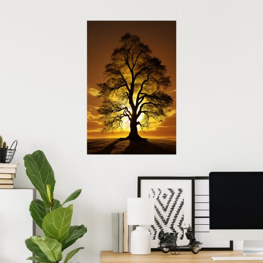 Zonsondergang Boom Silhouetten Poster (Thuiskantoor)