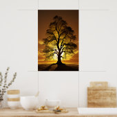 Zonsondergang Boom Silhouetten Poster (Keuken)