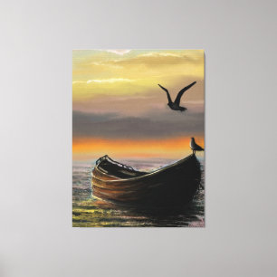 Zonsondergang Boot Canvas Kalmte Afdruk