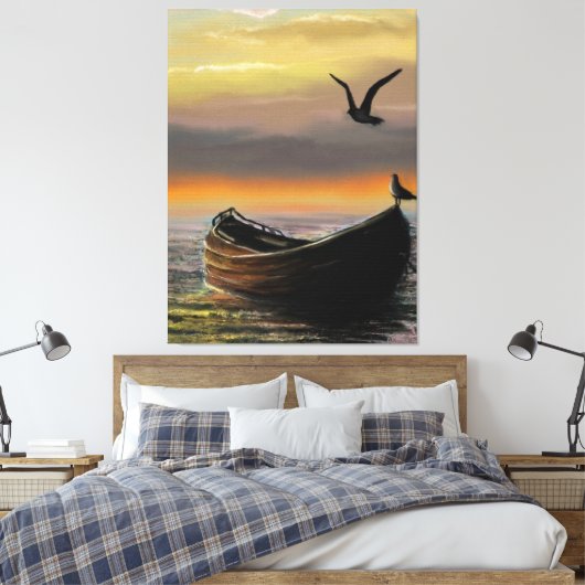 Zonsondergang Boot Canvas Kalmte Afdruk (Insitu (Slaapkamer))