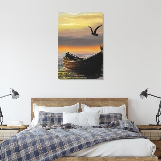 Zonsondergang Boot Canvasprint Rust Canvas Afdruk (Insitu (Slaapkamer))