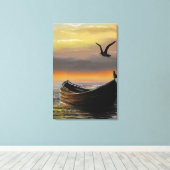 Zonsondergang Boot Canvasprint Rust Canvas Afdruk (Insitu (Houten vloer))