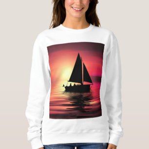 Zonsondergang boot, Zee en Oranje achtergrond Trui