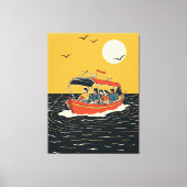 Zonsondergang Bootrit – Retro Minimalistisch Canvas Afdruk (Voorkant)