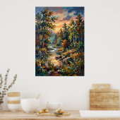 Zonsondergang Bos Stroom Landschap Poster (Keuken)
