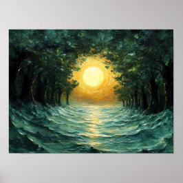 Zonsondergang Bosreflectie – Abstracte Gouden Zon Poster