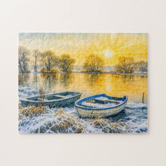 Zonsondergang boten riverside aquarell havelland legpuzzel (Horizontaal)