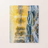 Zonsondergang boten riverside aquarell havelland legpuzzel (Verticaal)