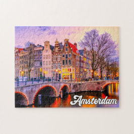 Zonsondergang boven Amsterdam, Nederland Legpuzzel
