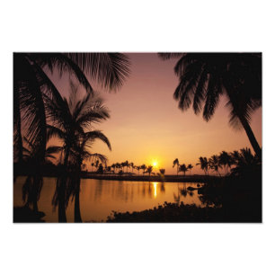 Zonsondergang boven Anaeho'omalu Bay, Big Island, Foto Afdruk
